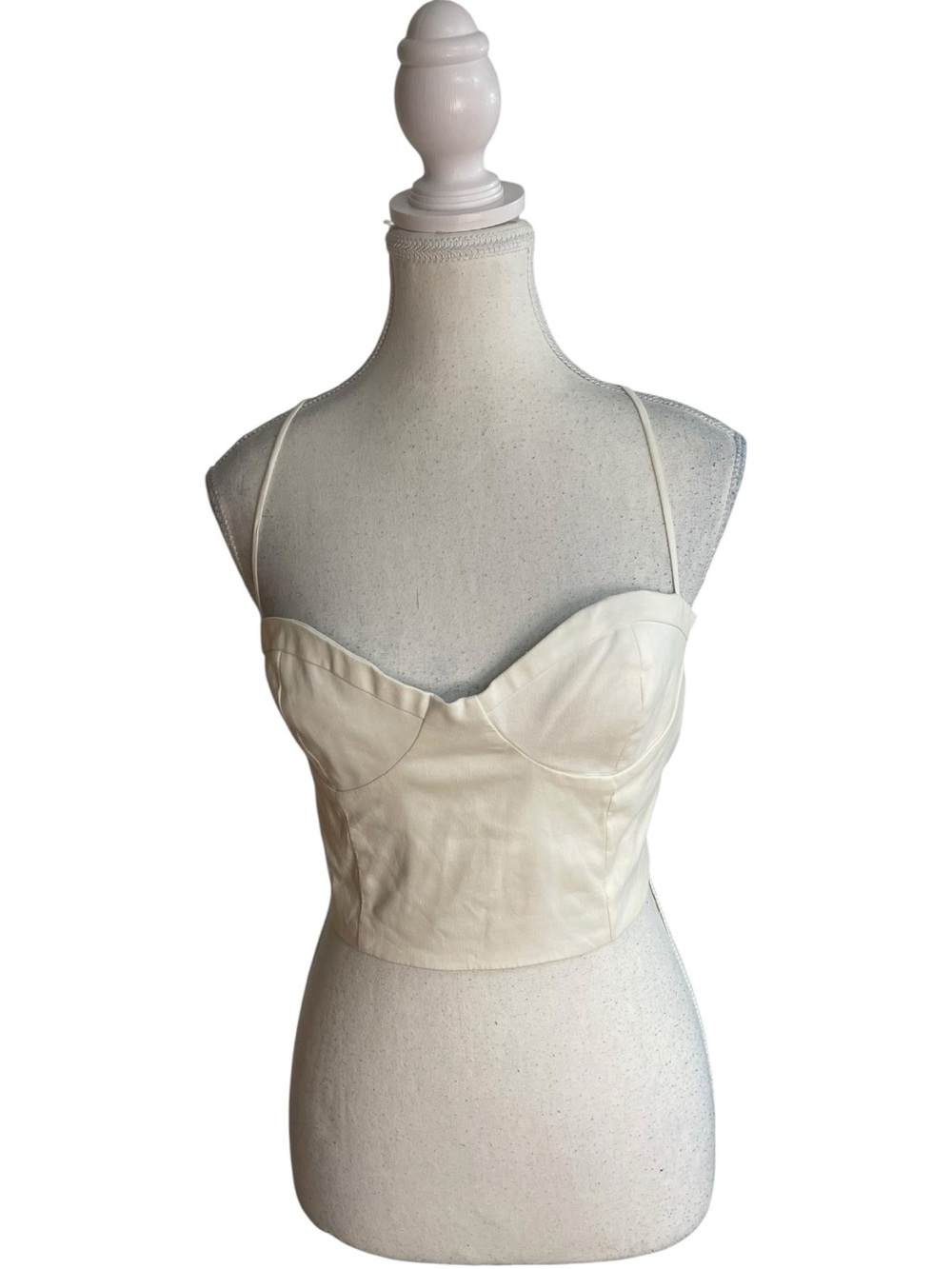 Zara Linen Back Tie Bustier Crop Top Ecru